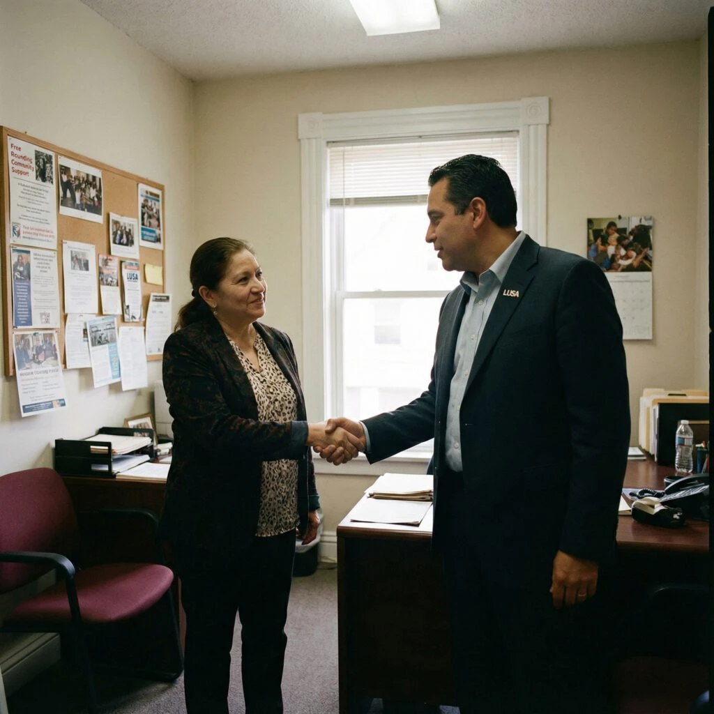 Handshake between representatives of an organization